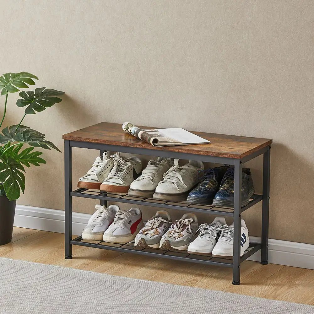 Entryway 3-tier Shoe Rack Bench Set,with 2 Coat Racks,Bag,Hat Hanging Organizer,for Foyer