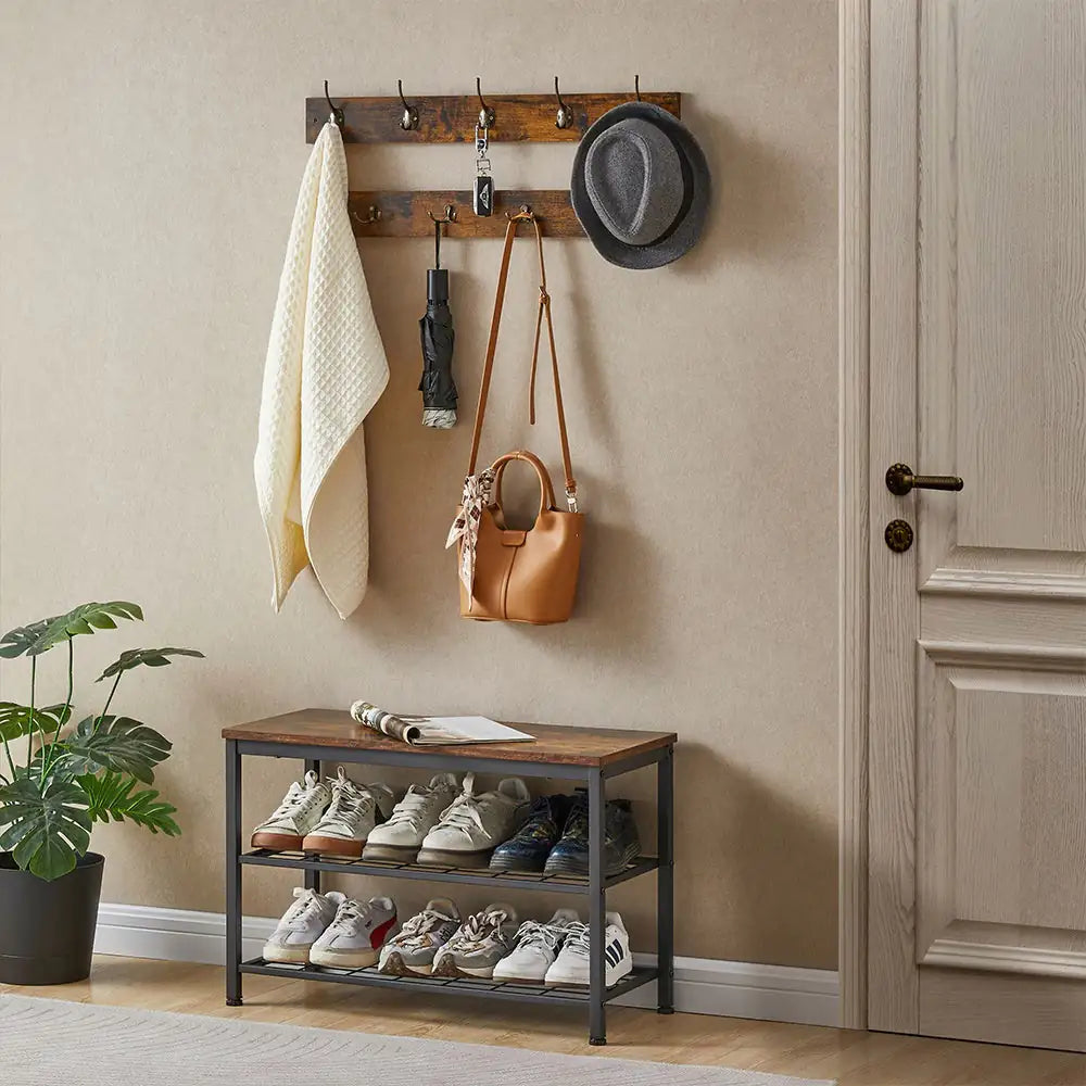 Entryway 3-tier Shoe Rack Bench Set,with 2 Coat Racks,Bag,Hat Hanging Organizer,for Foyer