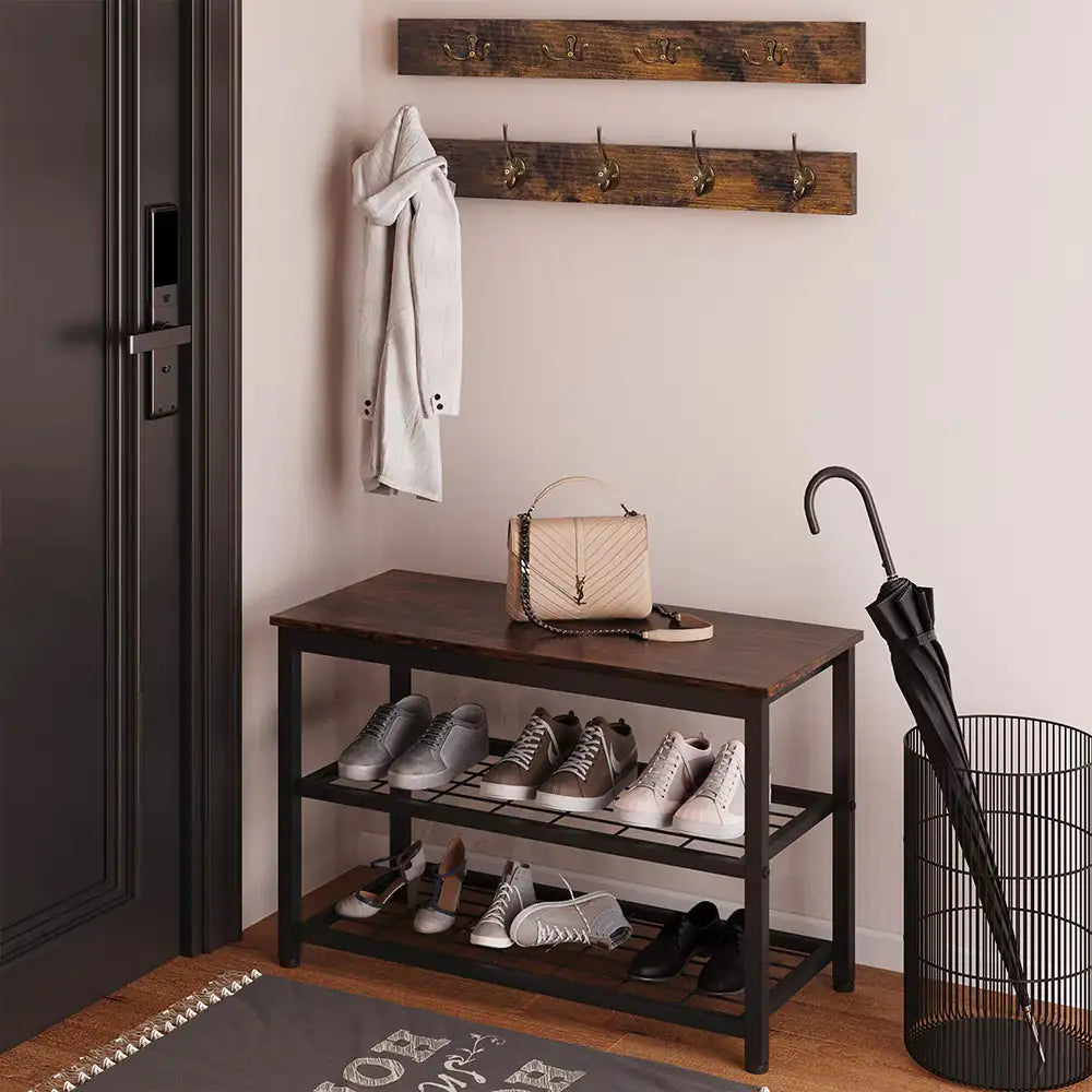 Entryway 3-tier Shoe Rack Bench Set,with 2 Coat Racks,Bag,Hat Hanging Organizer,for Foyer