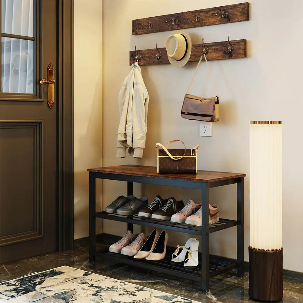 Entryway 3-tier Shoe Rack Bench Set,with 2 Coat Racks,Bag,Hat Hanging Organizer,for Foyer