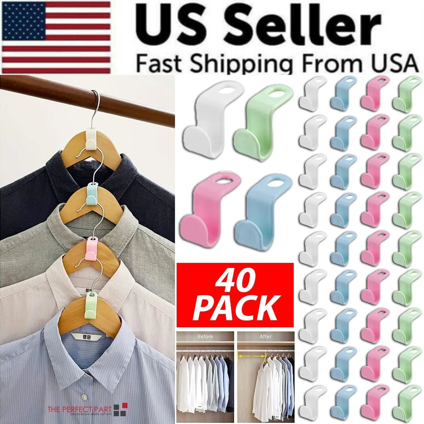 Pack of 40 Clothes Hanger Connector Hooks